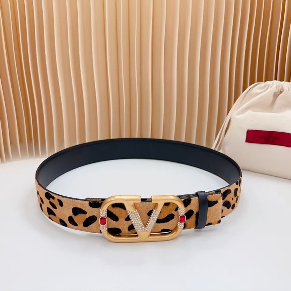 Leopard Print Belt with Gold Buckle
